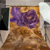 Aperturee - Aperturee Gold Purple Abstract Floral Sweep Photo Backdrop